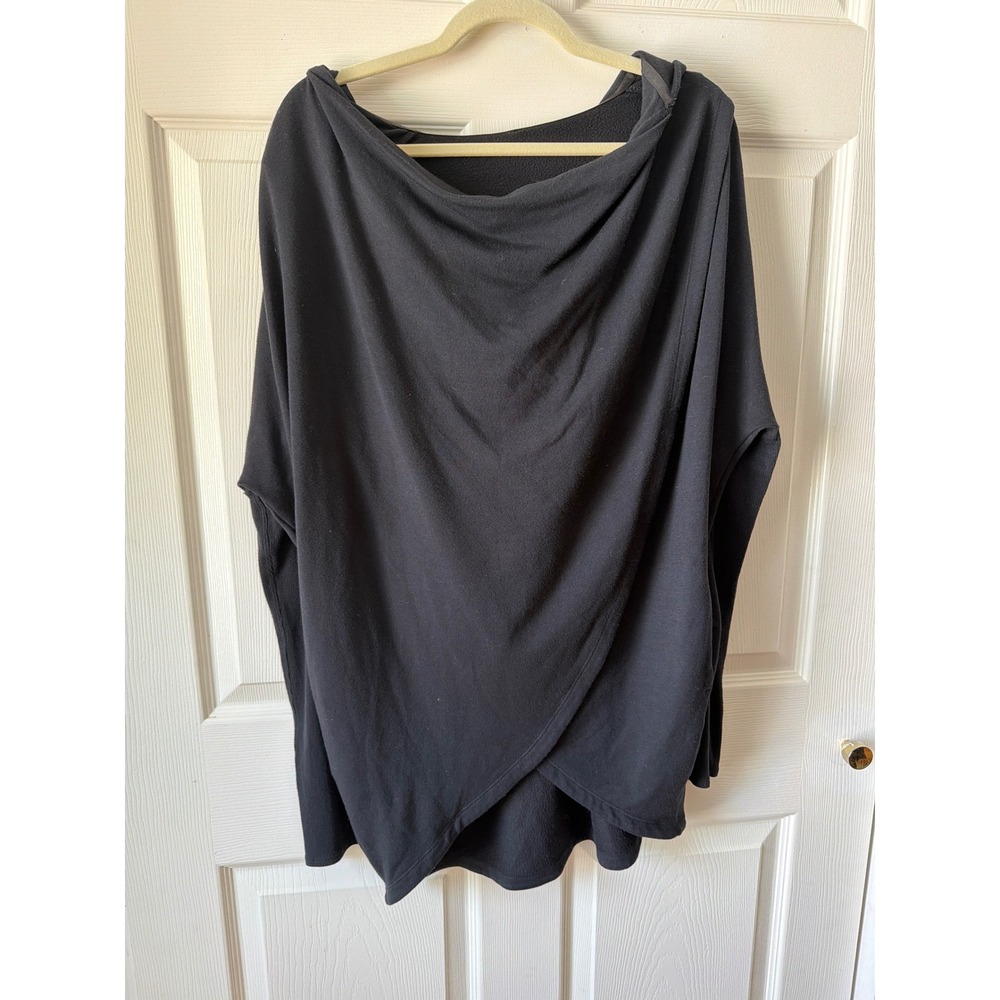 Athleta Wrap Hoodie Women 2X Black Draped Crossover Oversized Athleisure